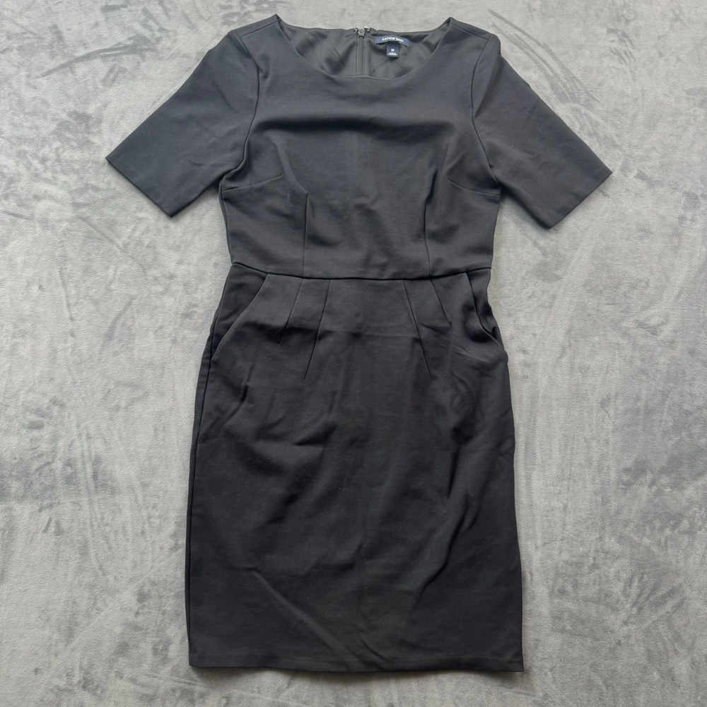 Lands End Womens Black Ponte Knit Short Sleeve Sheath Pocket Dress Size 10